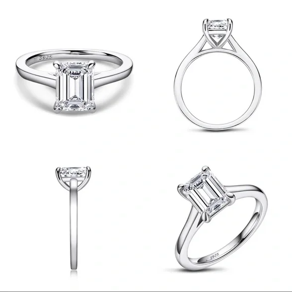 Emerald cut Solitaire engagement/wedding set - Picture 3 of 10